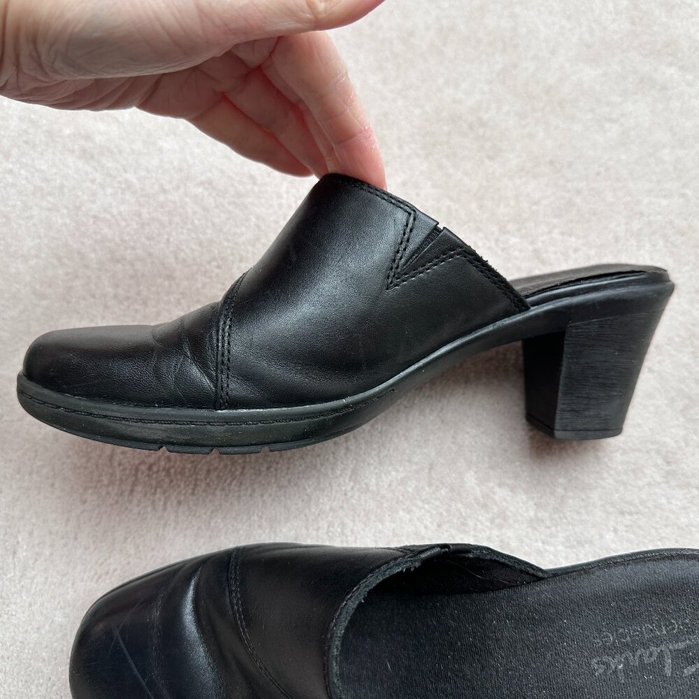 Clarks Black Leather Clogs/Mules